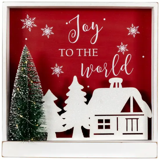 Northlight 11.75" Lighted Joy To The World Wooden Christmas Wall Decoration Red {1}