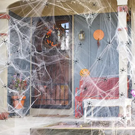 900 sqft Spider Webs Halloween Decorations Bonus with 30 Fake Spiders, Super Stretch Cobwebs for Halloween Indoor and Outdoor Party Supplies {2}