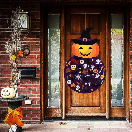 DIY Halloween Felt Pumpkin Witch Hanging Decor for Kids Felt Crafts and Kits Adhesive Ornaments Halloween Party Favor Decorations Indoors Outdoors (2.8FT) {3}