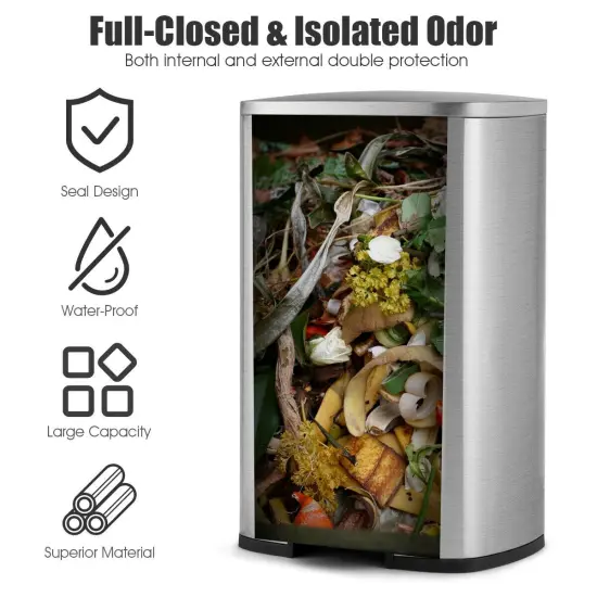 13.2 Gallon Stainless Steel Trash Garbage Can with Bucket {6}