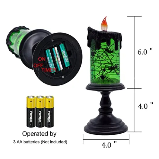Eldnacele Halloween Snow Globe Candles Lighted Lamp, Battery Operated Spooky Spinning Water Glittering Tornado Candles Flameless Candles Table Centerpiece for Halloween Celebration Parties(Spider) {6}