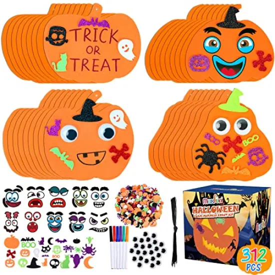 312PCS Halloween Pumpkin Shape Foam Stickers Glitter Set DIY Self-Adhesive Halloween Craft Kit for Kids Halloween Decoration {2}