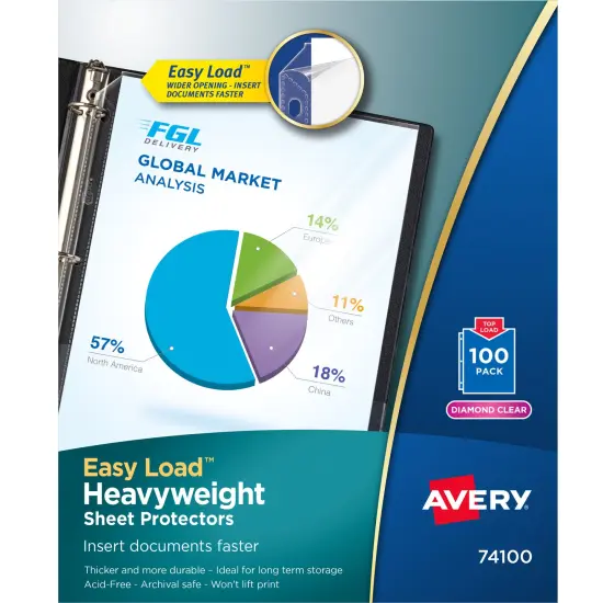 Avery Diamond Clear Heavyweight Sheet Protectors, Easy Load, 100 Document Protectors (74100) {1}