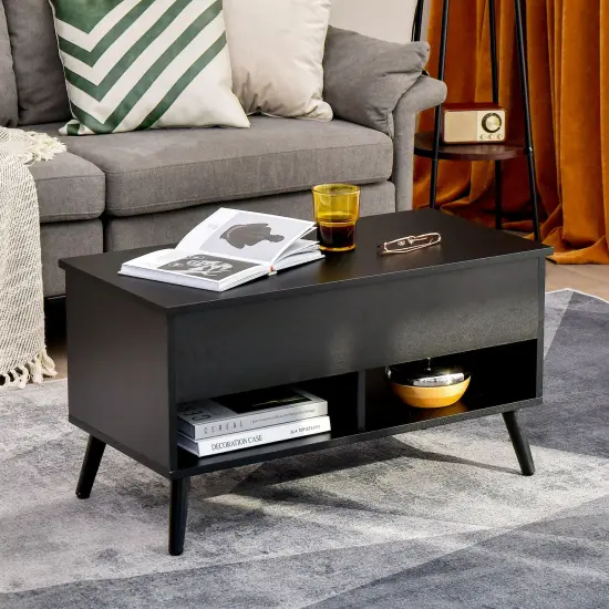 Lift Top Coffee Table with Hidden Compartment and 2 Storage Shelves Black {3}