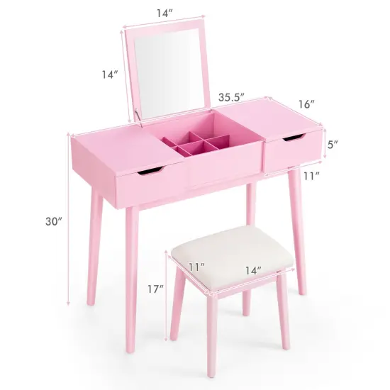 Makeup Vanity Table Set with Flip Top Mirror and 2 Drawers {4}