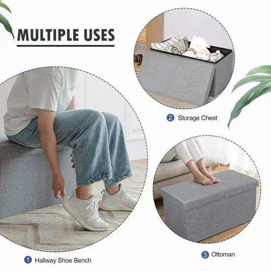 30 Inch Folding Storage Ottoman with Lift Top Light Grey {3}