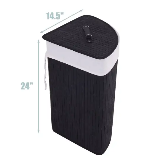 Corner Bamboo Hamper Laundry Basket-Black {4}