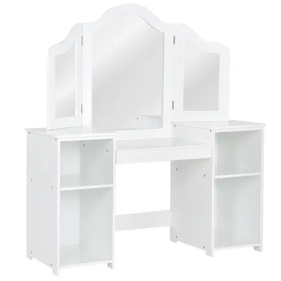 Multi-functional Kids Tri Folding Mirror Makeup Dressing Vanity Table Set with Large Storage Space White {1}
