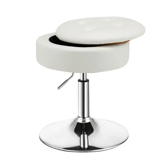 Adjustable 360&deg; Swivel Storage Vanity Stool with Removable Tray White {1}