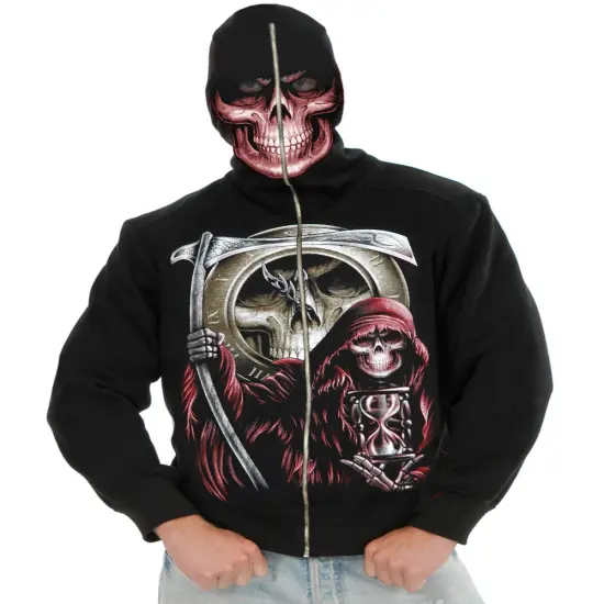 Adult Men's Grim Reaper Black Hoodie Sweatshirt {1}