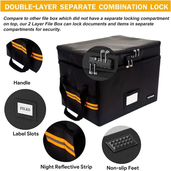 Fireproof Document File Box with Lock | Water resistant Organizer | Portable Collapsible Storage Cabinet {3}