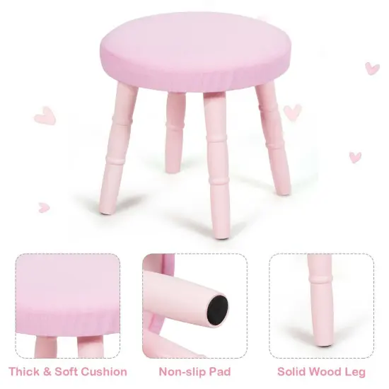 Kids Vanity Makeup Table and Chair Set Make Up Stool Pink {1}