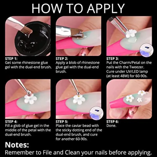 Mixed 3D Nail Art Gem Decoration Accessories Kit #1, Aurora Bear Bow Butterfly Starry AB Rhinestone Charm Jewelry for Deco, Pearl Flower Caviar Bead Stone Crystal with Dual-End Brush and Tweezer {3}