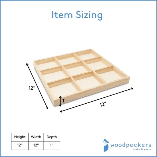 DIY Square Wooden Divided Serving Tray, 12 x 12", 9 Sections for Party | Woodpeckers {3}