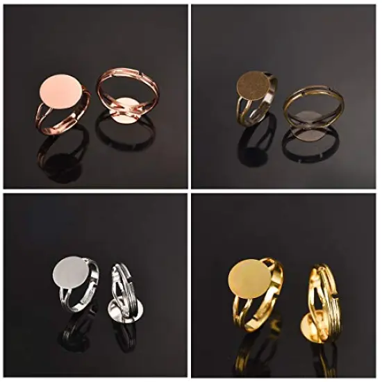 40 Pieces Findings Assortments Blank Rings- Silver Plated Adjustable Flat 12mm Ring Base Blank Jewelry Findings {3}