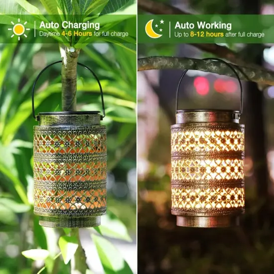 2Pcs Solar Lantern Outdoor LED Hanging Lantern Light Garden Decoration for Patio {3}