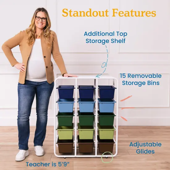 5-Tier Storage Rack with 15 Cubby Bins 5x3, Multipurpose Organization Earthtone {5}