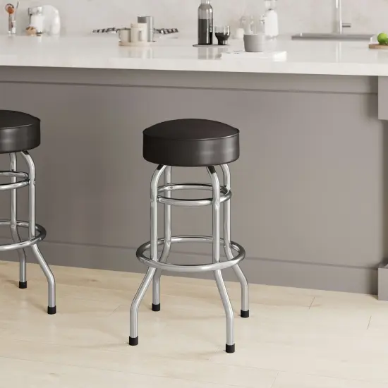 Emma and Oliver 2 Pack Double Ring Chrome Barstool Dark Brown {3}
