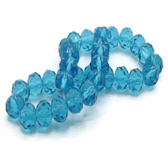 33 10mm x 8mm Sky Blue Faceted Rondelle Glass Beads {2}