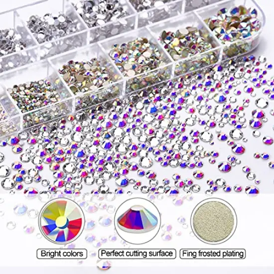 2400 Pieces Nail Art Rhinestones Kit Nail Gems Ab Flatback Rhinestones Gems Stones, with Storage Organizer Box/Wax Pencil/Tweezers 6 Sizes (1.5-4.5 mm) for Nail Art Craft (2400pcs) {1}