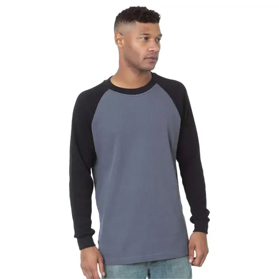 Bayside&reg; USA made Heavyweight Waffle Knit Thermal Raglan T-Shirt Black/ Dark Grey {5}