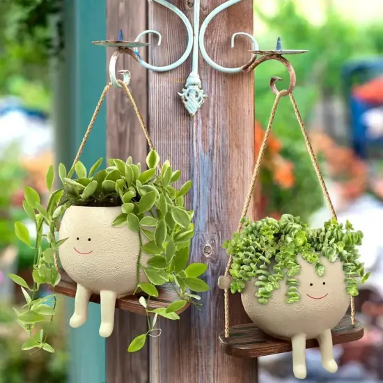 Swing Face Planter Pot Hanging Resin Head Succulent Creative Flower Pots Garden {5}
