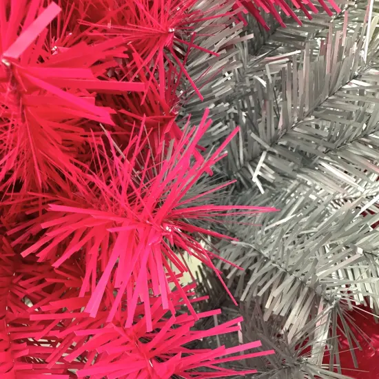 Tree Buddees Pink and Silver Swirl Colored Artificial Christmas Tree - 4 Foot With White LED Lights {6}