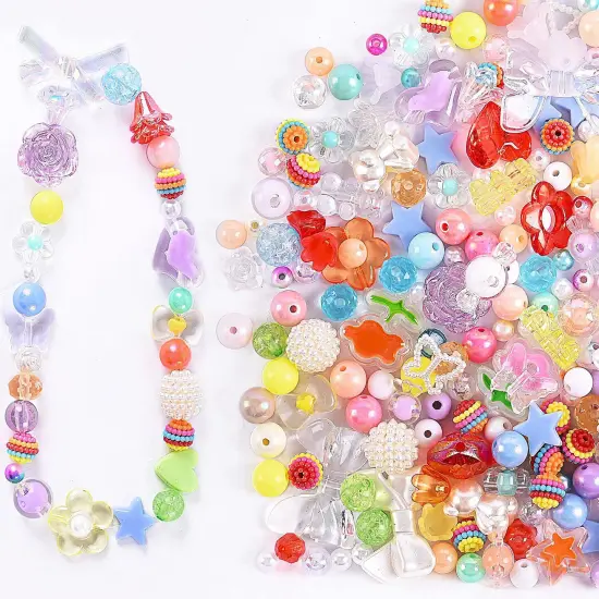 120 Pieces Acrylic Assorted Beads Mix Color Flower Heart Butterfly Candy Beads Pastel Beads Candy Color Plastic Beads Cute Round Beads Bulk for Bracelets Jewelry Making Necklaces DIY Crafts {2}