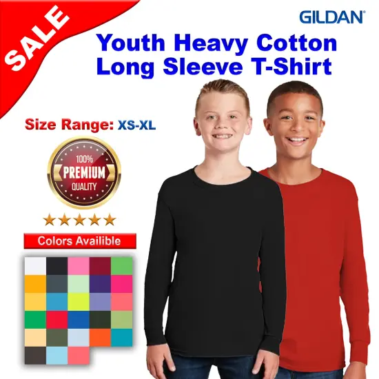 Gildan® Youth Heavy Cotton Long Sleeve Crew-Neck T-Shirt Royal {2}