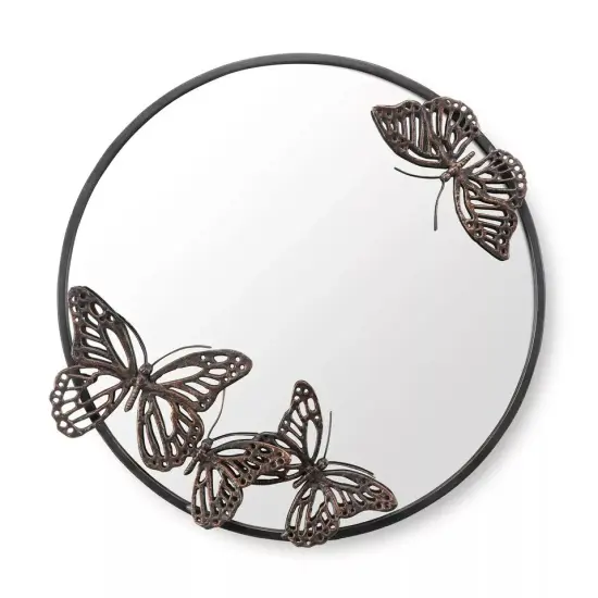 Cast Iron And Metal Finish Nature Theme Home Decor Butterfly Round Wall Mirror {1}