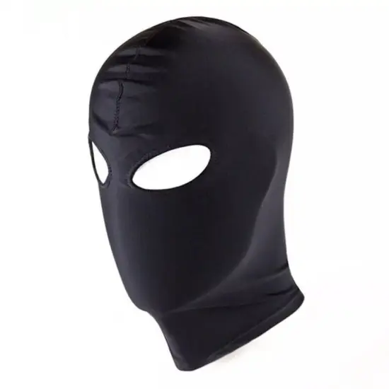 Black Bondage Full Hood Head Face Mask Open Eye Mouth Role Play Spandex Headgear {5}