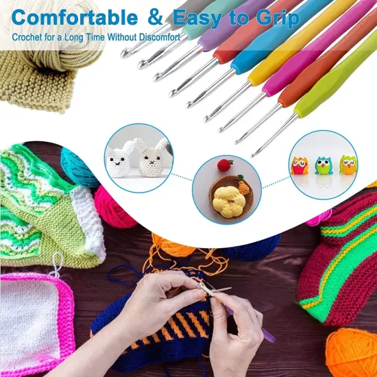23 PCS Crochet Hooks, Ergonomic Handle Crochet Hooks Set for Arthritic Hands, Comfortable Smooth Crochet Needles Extra Long Knitting Needles with Stitch Markers, Rubber, Multicolor {2}