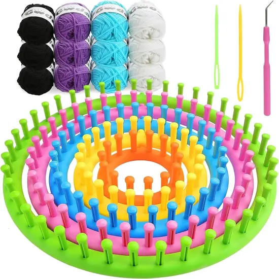 20PCS round Knitting Loom Set, Circular Loom Set Hook Needles with 12 Skeins Acrylic Yarn for Hat Scarf Shawl Sweater Sock Pompom {2}