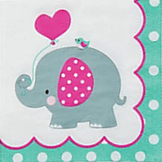 Birthday Pink Elephant Party Beverage Napkins 16 Pieces {3}