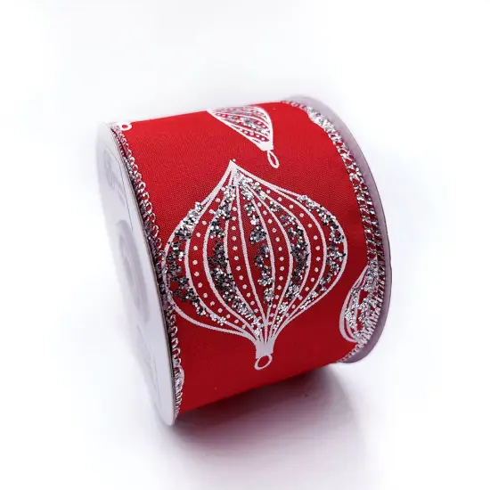 Designer’s Shop WR 63-5184 Holiday Glitter Silver Ornaments Wired edge ribbon 2.5” x 10 yard {3}