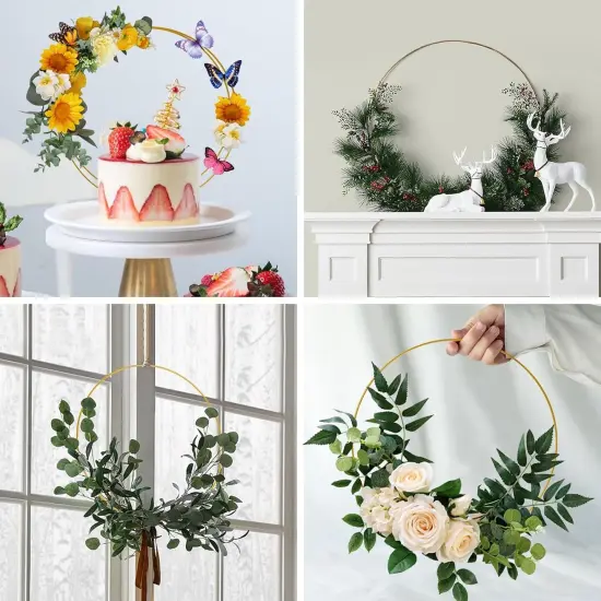 Metal Floral Hoop Wreath Centerpiece Table Decorations with Place Card Holders, Gold Craft Hoop Rings for DIY Wedding Decorations, Wall Hanging Crafts, and Dream Catchers {6}