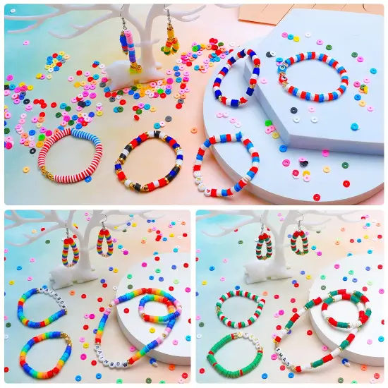 6000+ Pieces Multicolor for Jewelry Making, Heishi Beads, Elastic Strings, Clay Beads for Bracelets Making - Perfect Crafts Gift Set. {5}
