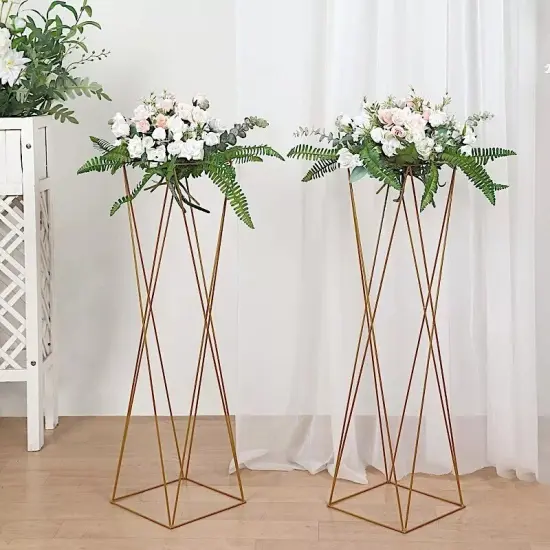 2 Gold 32 in Crisscross Geometric Metal FLOWER STANDS Centerpieces Party Events {4}