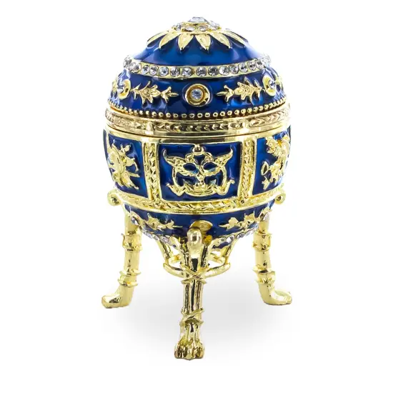 Blue Enamel Royal Inspired Imperial Easter Egg with Clock Surprise {3}