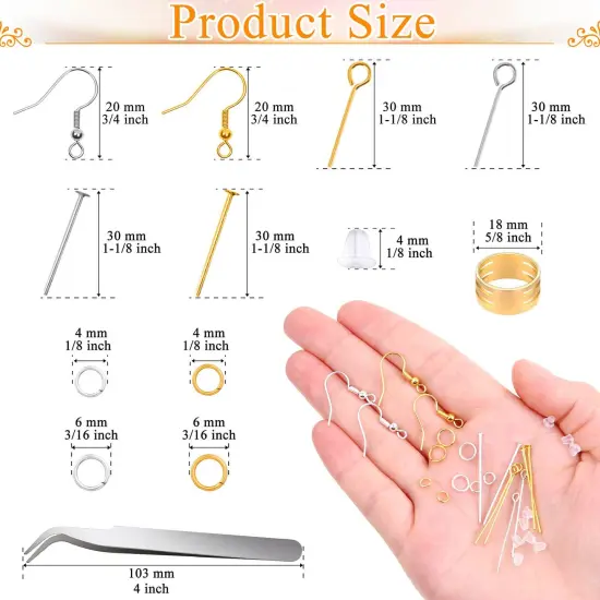 2000 Pieces Hypoallergenic Earring Making Kit, Earring Making Supplies Kit with Hypoallergenic Hooks, Earring Findings, Backs, Pins Jump Rings for Jewelry Making Supplies {6}