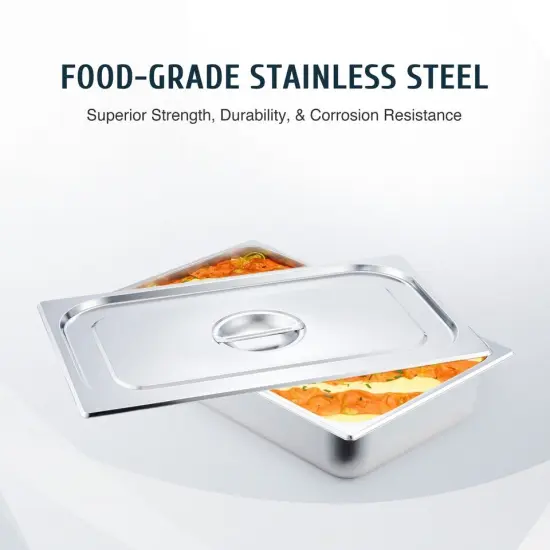 WILPREP 4 Pack Steam Table Pans Full Size 4" Deep w Cover Stainless Steel Buffet {2}