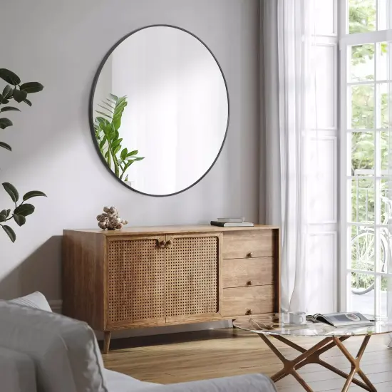 36" Metal Frame Round Wall Mirror for Bathroom Vanity Wall Decor Circle Mirror {1}