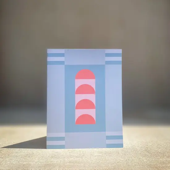 Blue & Coral Geo Card, Modern Blank {1}