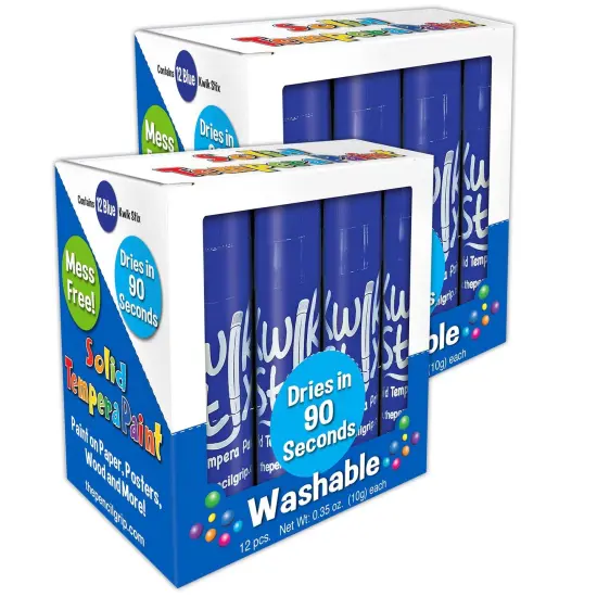 Solid Tempera Paint Sticks, Single Color Pack, Blue, 12 Per Pack, 2 Packs {1}