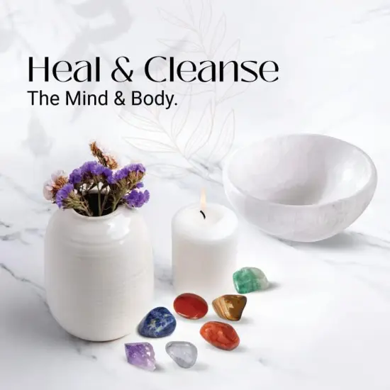 Chakra Stone Kit with Selenite Bowl 4 Inch Crystals and Healing Stones| 9 Piece Crystal Sets {6}