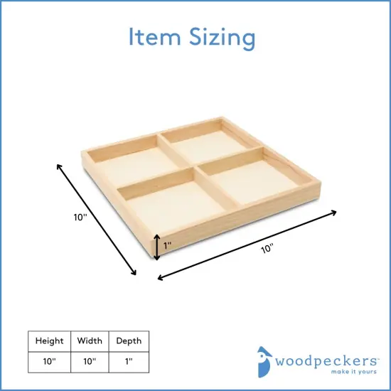 DIY Square Wooden Divided Serving Tray, Multiple Sizes, 4 Sections for Party | Woodpeckers {6}
