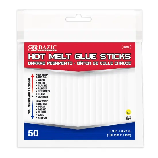BAZIC Hot Melt Glue Sticks Dual Temp. Mini Size 3.9" x 0.27" (50/Pack) {1}