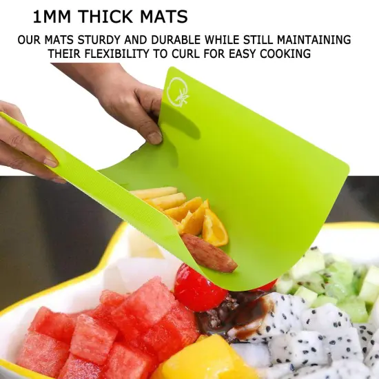 4 Pieces Flexible Plastic Cutting Board Mats, Colored Mats With Food Icons, Gripped Back, Cutting board {4}