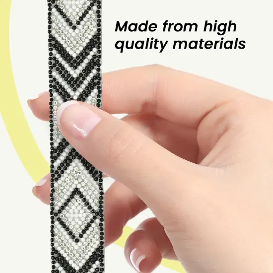 1" Olowin Iron On Rhinestone, Versatile, Beaded Trim, 5-Yard Cut Black/ White {4}