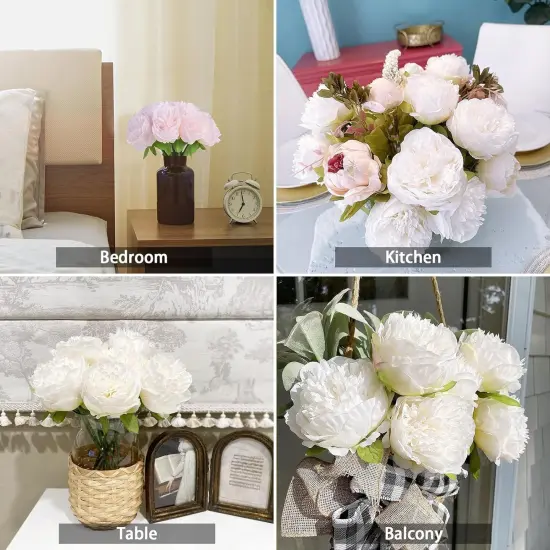 10Heads Artificial Peony Silk Flowers for Home, Wedding, and Party Decor White {4}